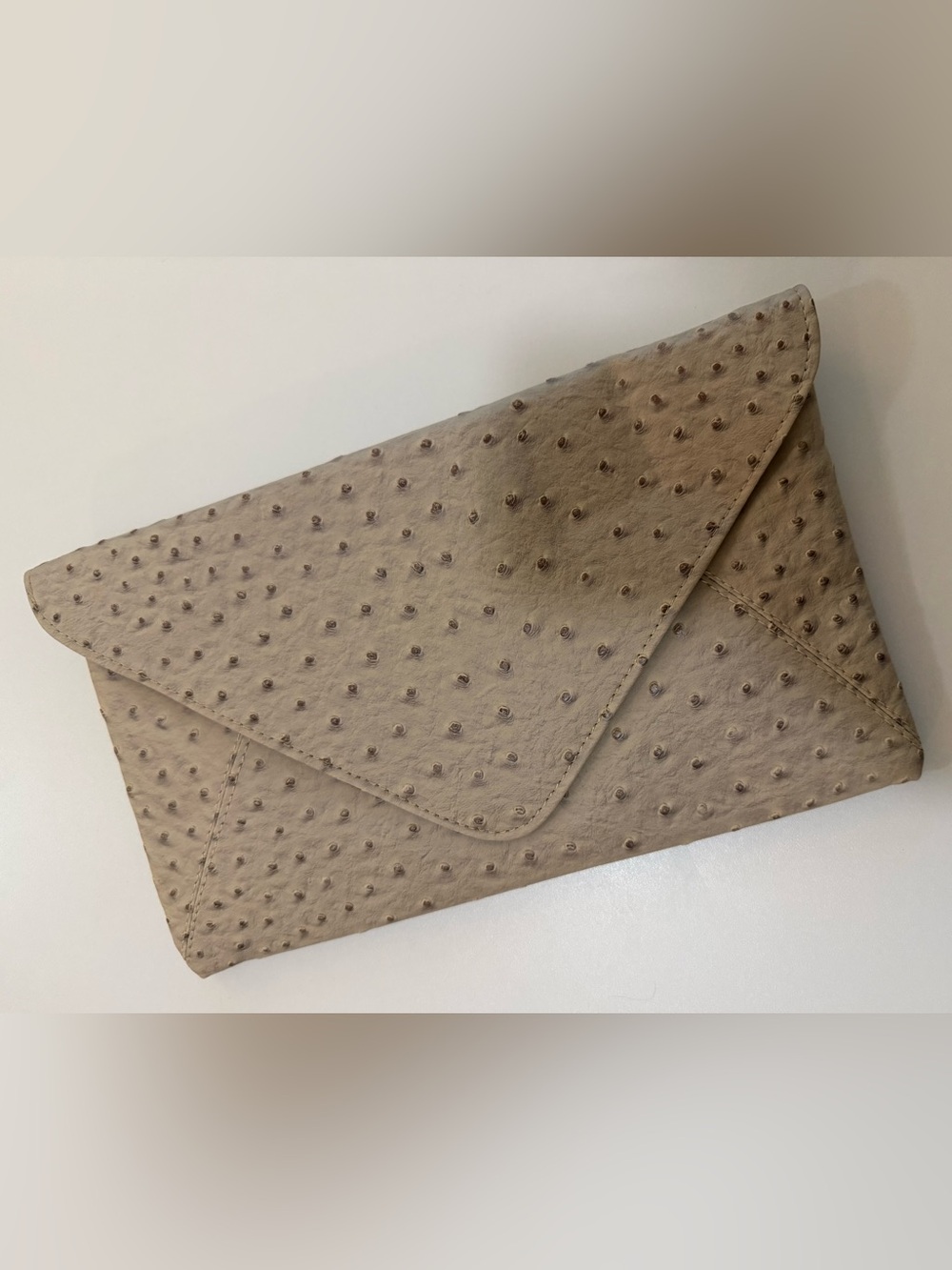 NWOT Songhak Ostrich Embossed Envelope Clutch Bag Beige Leopard Print